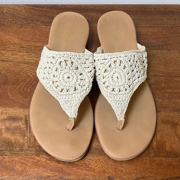 Tommy Bahama Women's Crochet Sandals in Cream and Tan - Picture 1 of 6